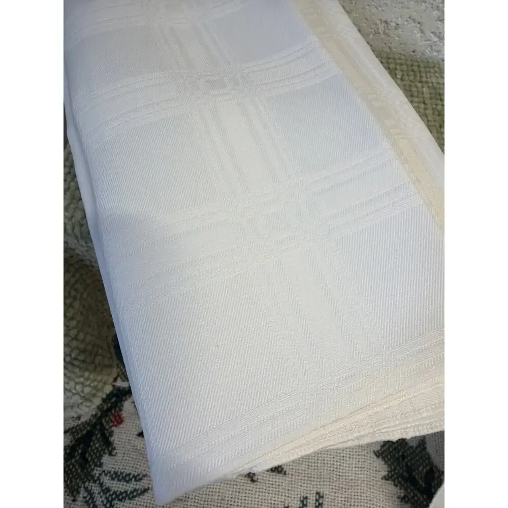 8 Vintage White Damask Plaid Cloth Dinner Napkins 17.5” Square Table Linens